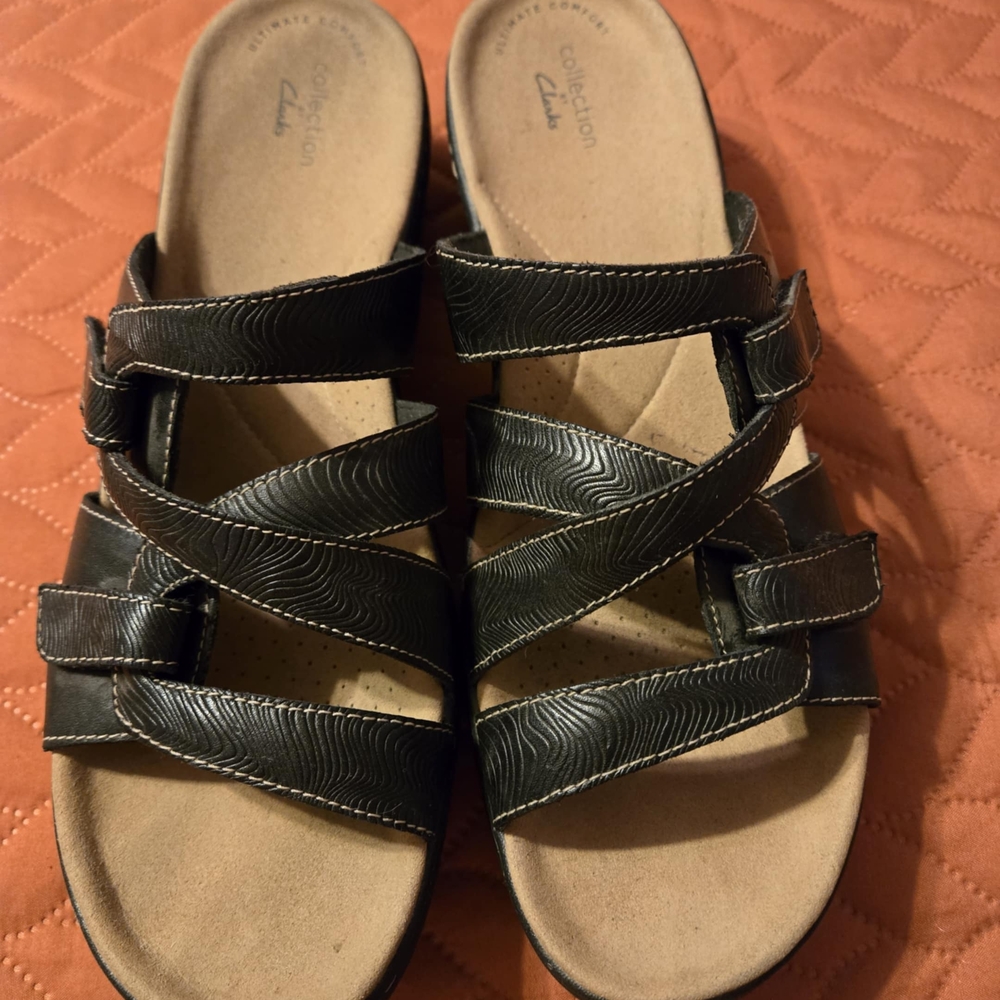 Clarks Black and Cream Minimalist Sandals